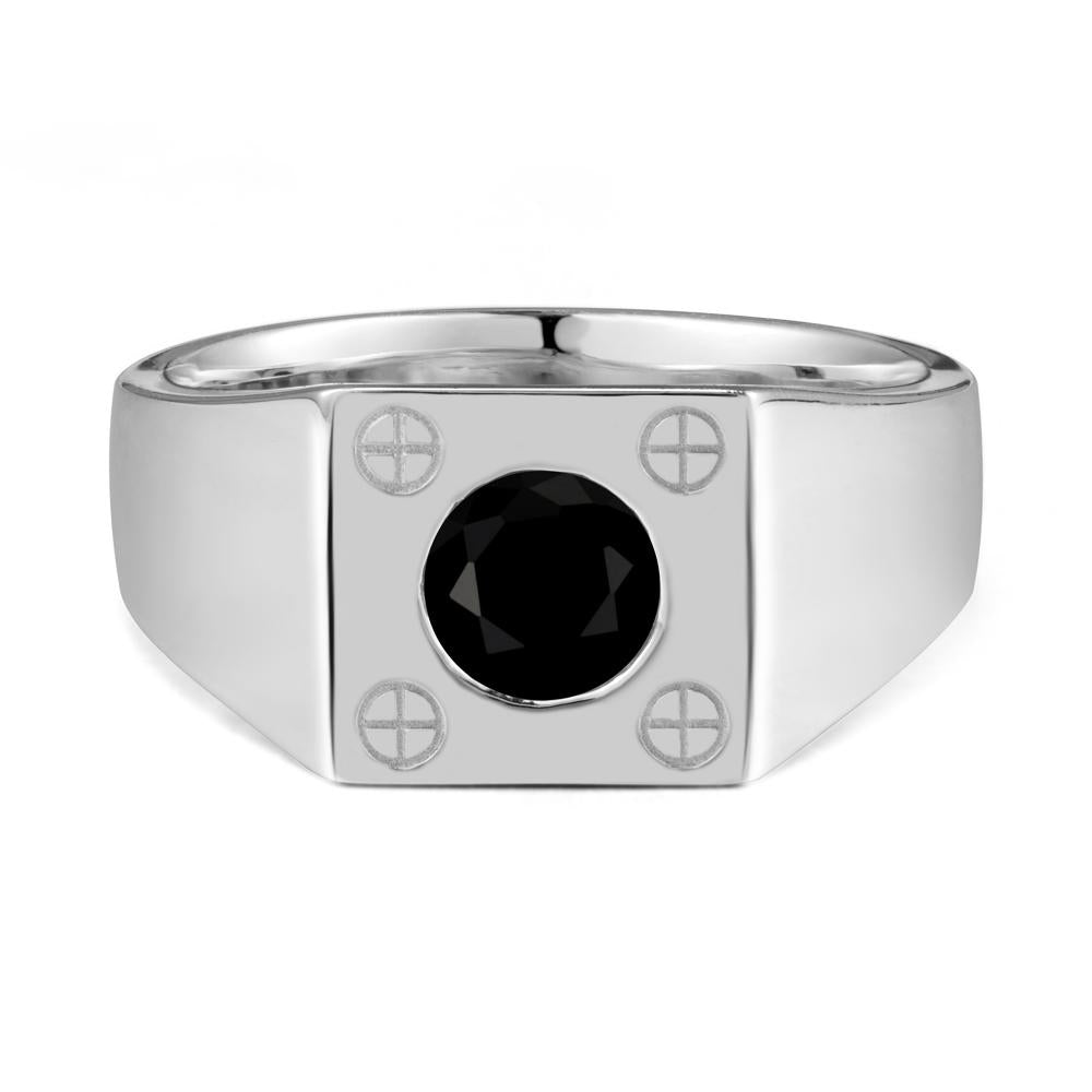 Bezel Setting Round Black Spinel Ring for Men - LUO Jewelry #metal_18k white gold