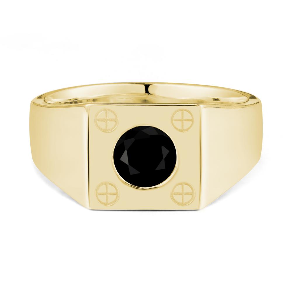 Bezel Setting Round Black Spinel Ring for Men - LUO Jewelry #metal_18k yellow gold