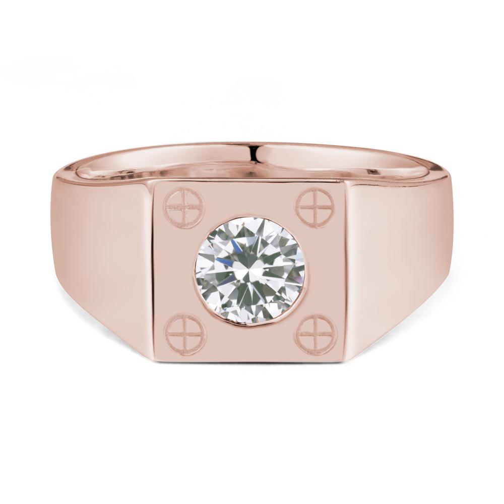 Bezel Setting Round Cubic Zirconia Ring for Men - LUO Jewelry #metal_14k rose gold