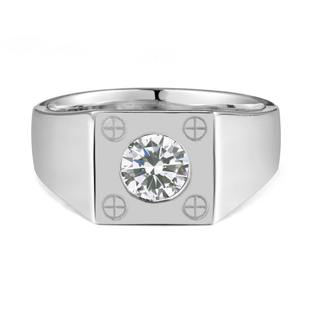 Bezel Setting Round Cubic Zirconia Ring for Men - LUO Jewelry #metal_14k white gold