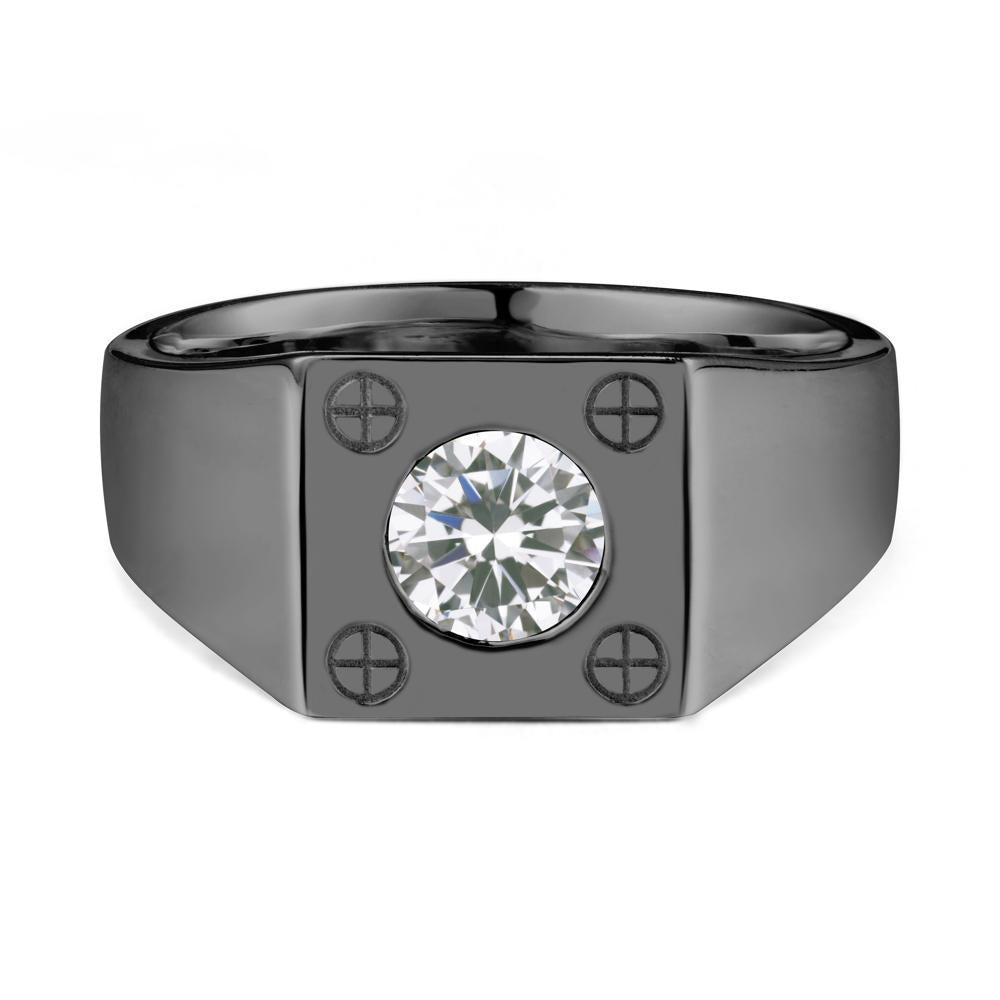 Bezel Setting Round Cubic Zirconia Ring for Men - LUO Jewelry #metal_black finish sterling silver