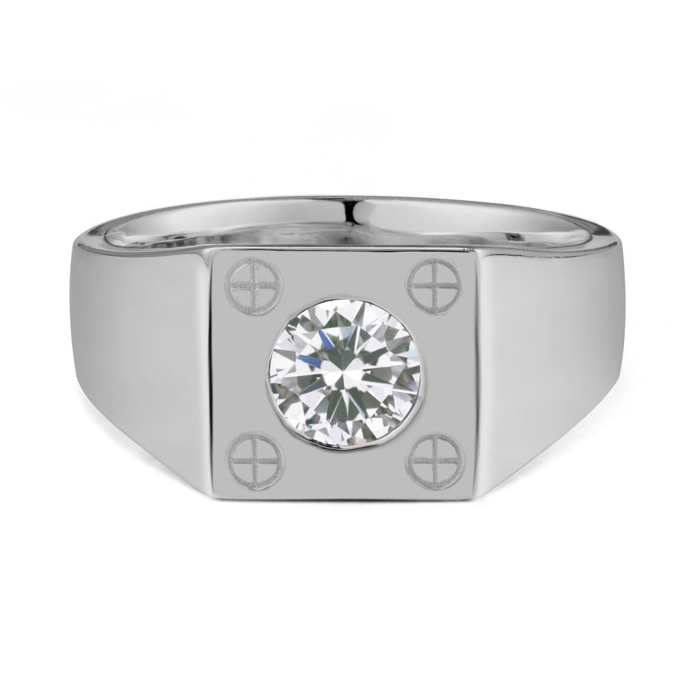 Bezel Setting Round Cubic Zirconia Ring for Men - LUO Jewelry #metal_platinum