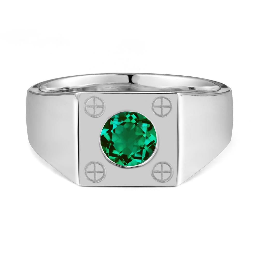 Geometric Wide Band Emerald Ring - LUO Jewelry #metal_18k white gold
