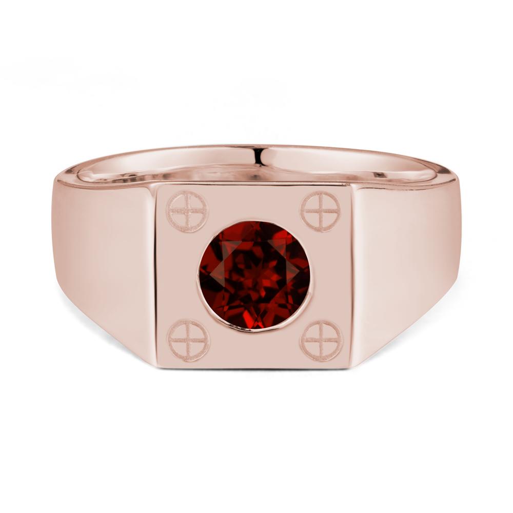 Bezel Setting Round Garnet Ring for Men - LUO Jewelry #metal_14k rose gold
