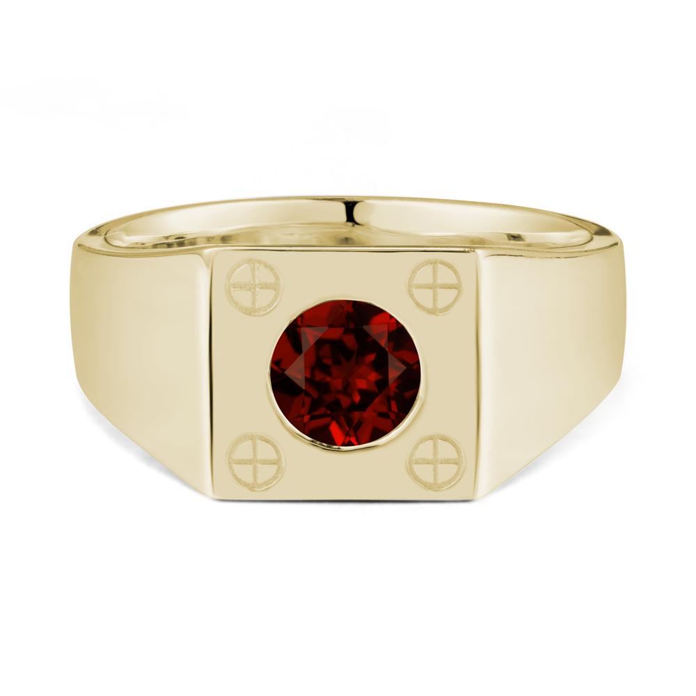 Bezel Setting Round Garnet Ring for Men - LUO Jewelry #metal_14k yellow gold