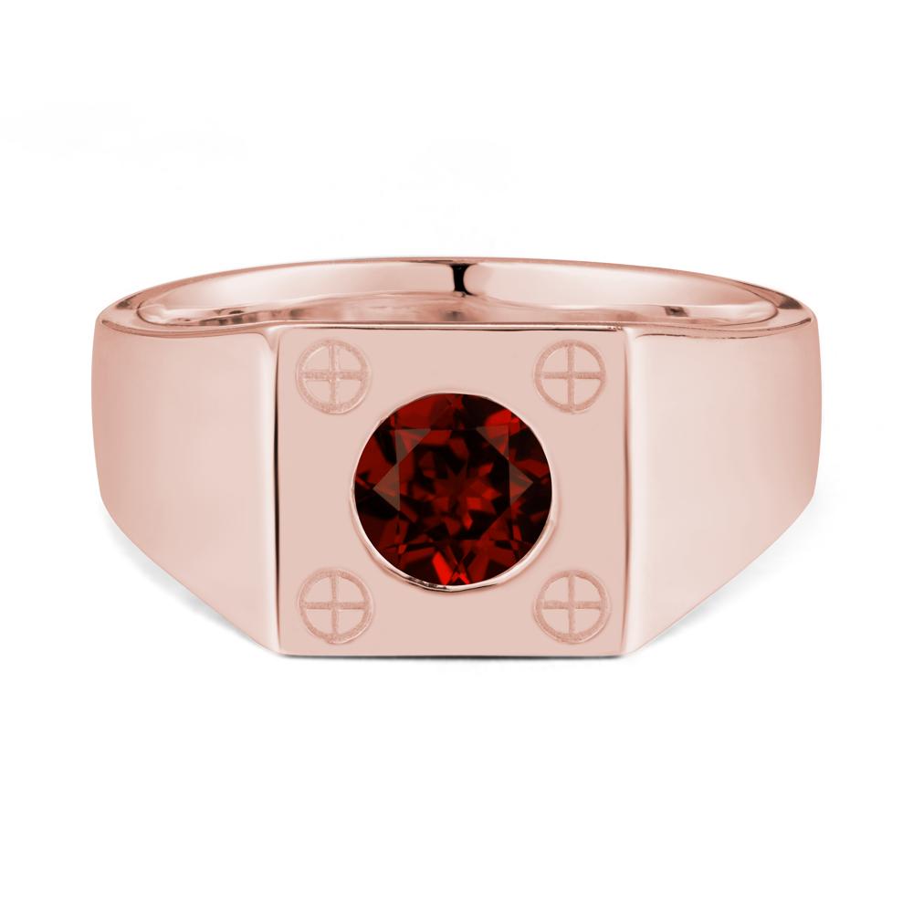 Bezel Setting Round Garnet Ring for Men - LUO Jewelry #metal_18k rose gold