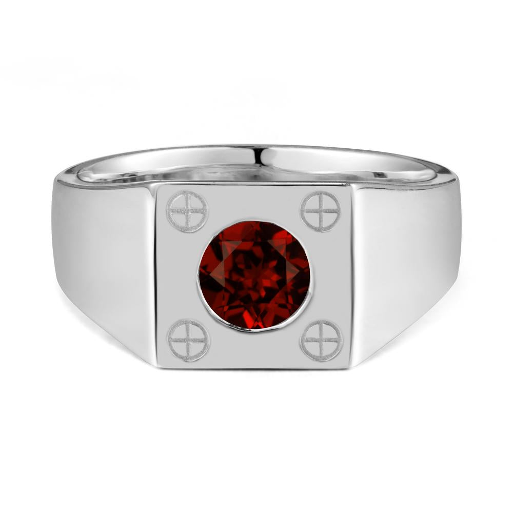 Bezel Setting Round Garnet Ring for Men - LUO Jewelry #metal_18k white gold