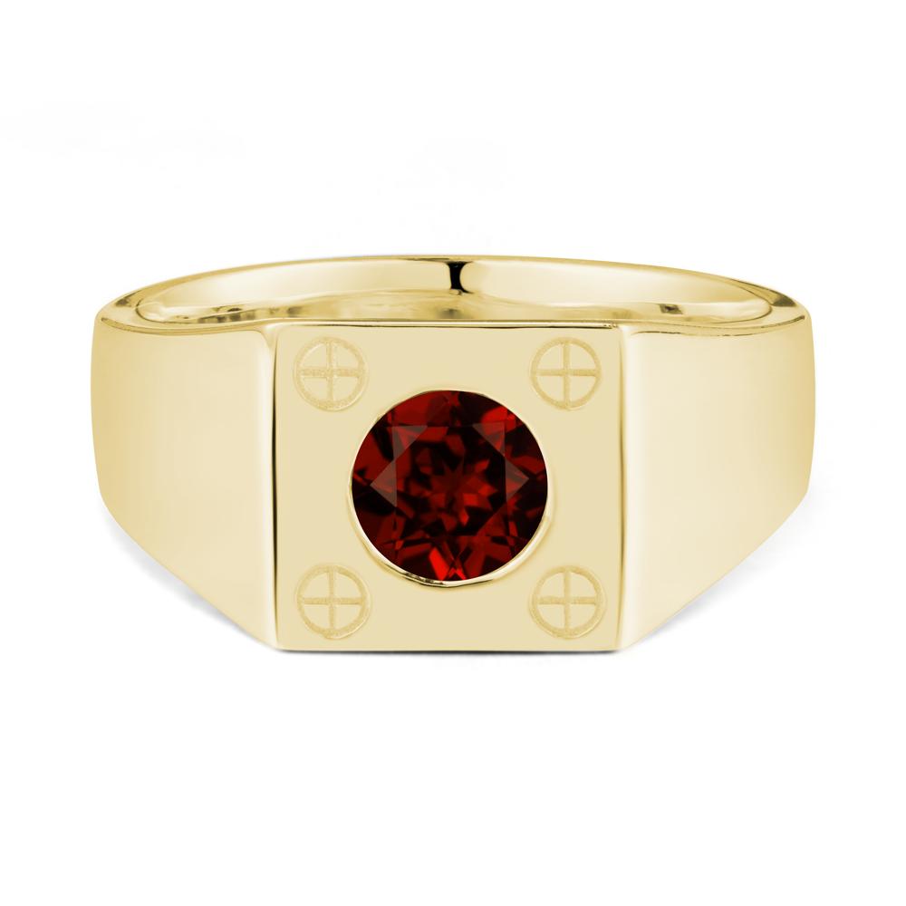 Bezel Setting Round Garnet Ring for Men - LUO Jewelry #metal_18k yellow gold