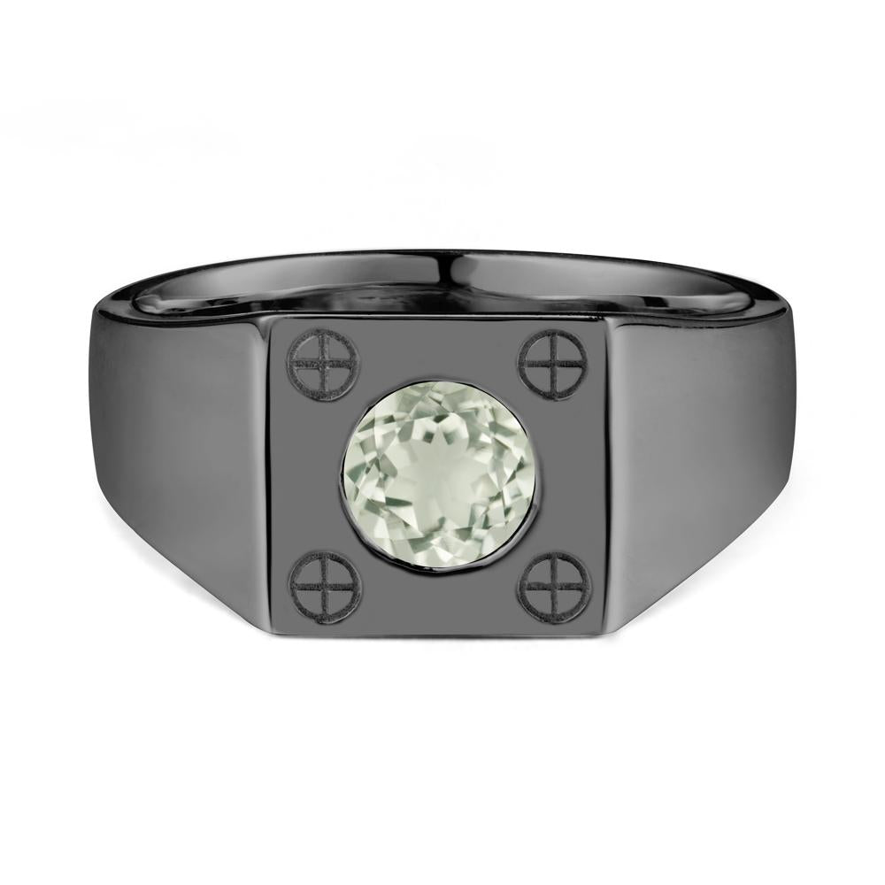 Geometric Wide Band Green Amethyst Ring - LUO Jewelry #metal_black finish sterling silver
