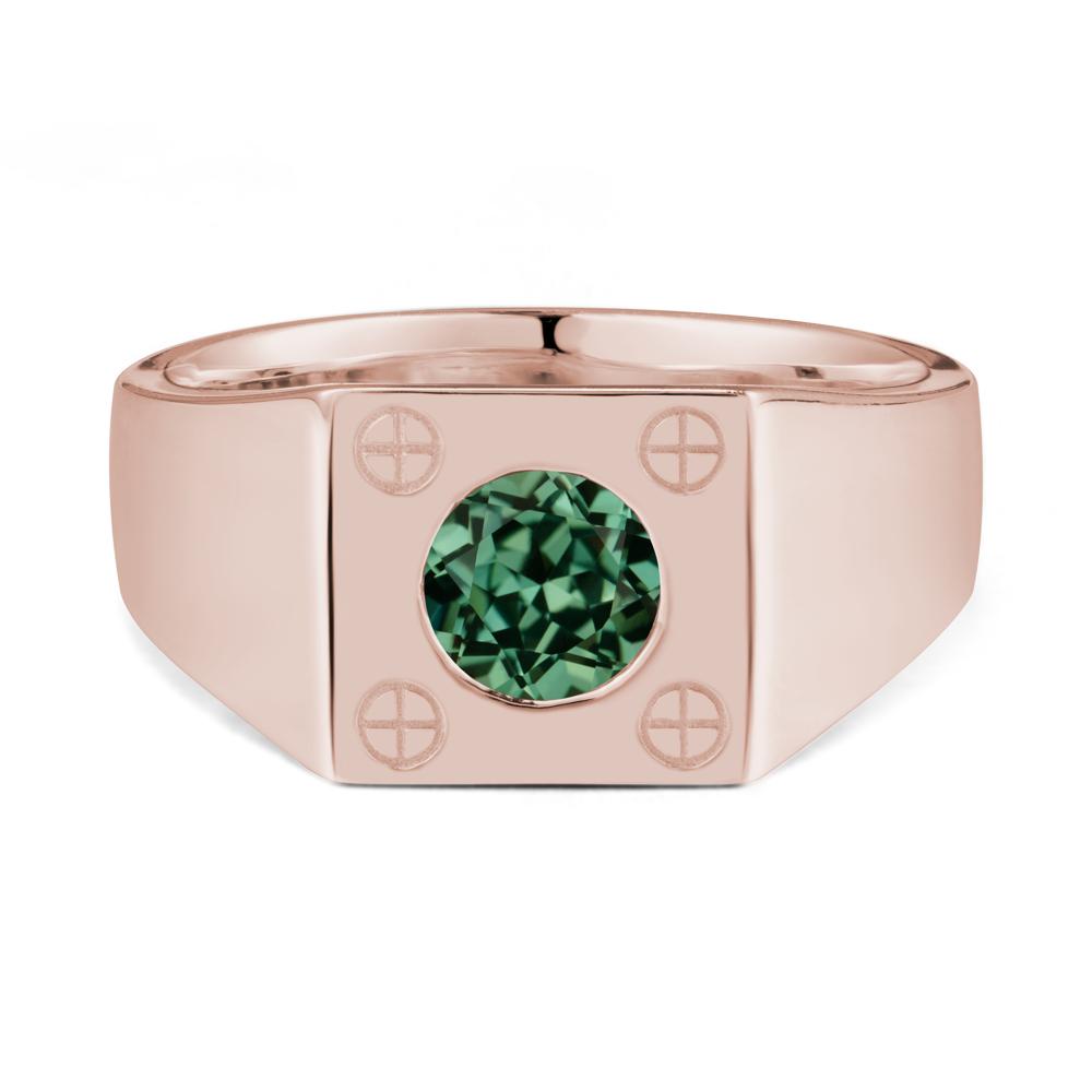 Bezel Setting Round Green Sapphire Ring for Men - LUO Jewelry #metal_14k rose gold