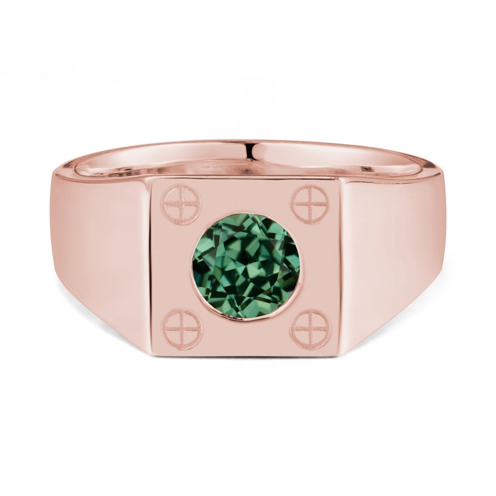 Bezel Setting Round Green Sapphire Ring for Men - LUO Jewelry #metal_18k rose gold
