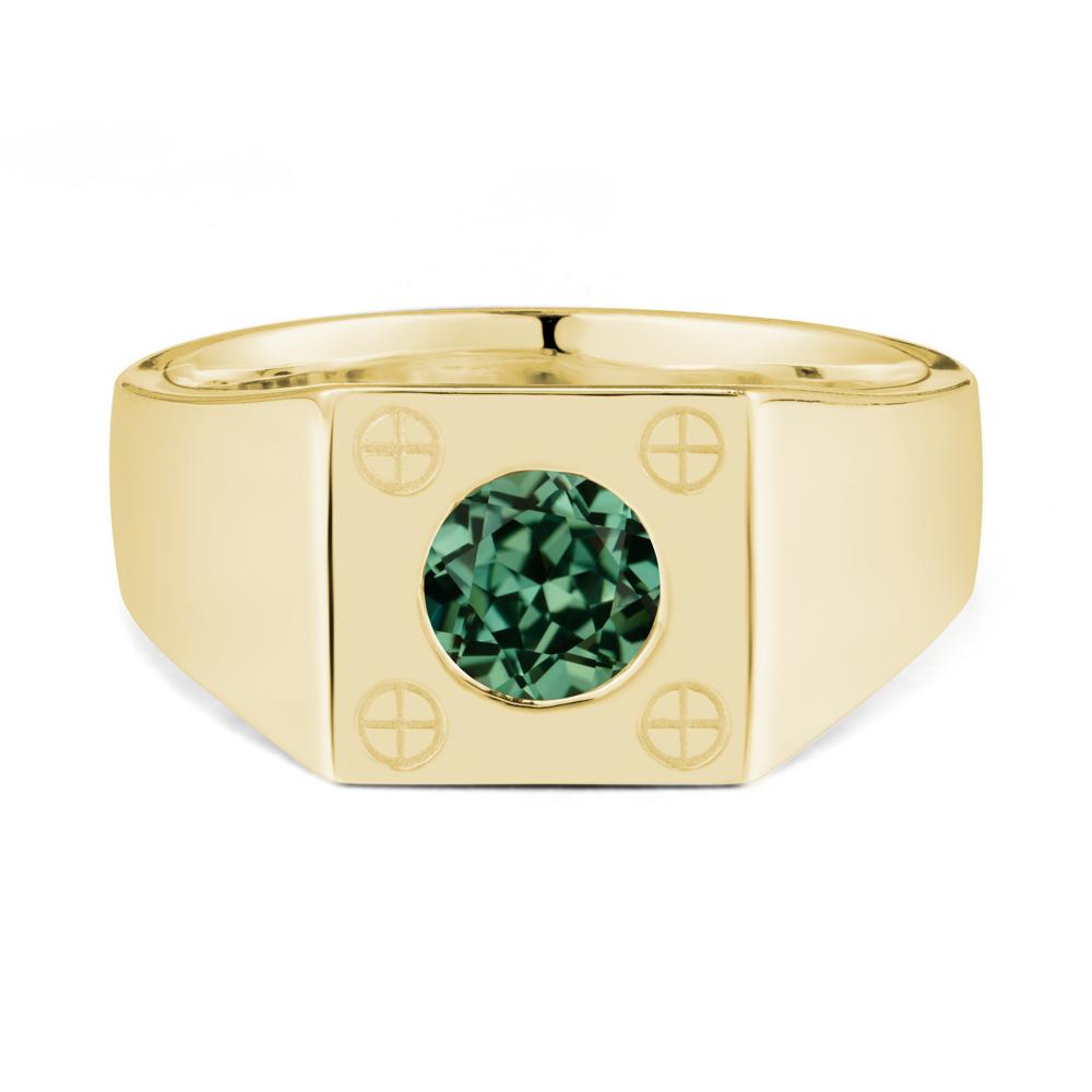 Bezel Setting Round Green Sapphire Ring for Men - LUO Jewelry #metal_18k yellow gold