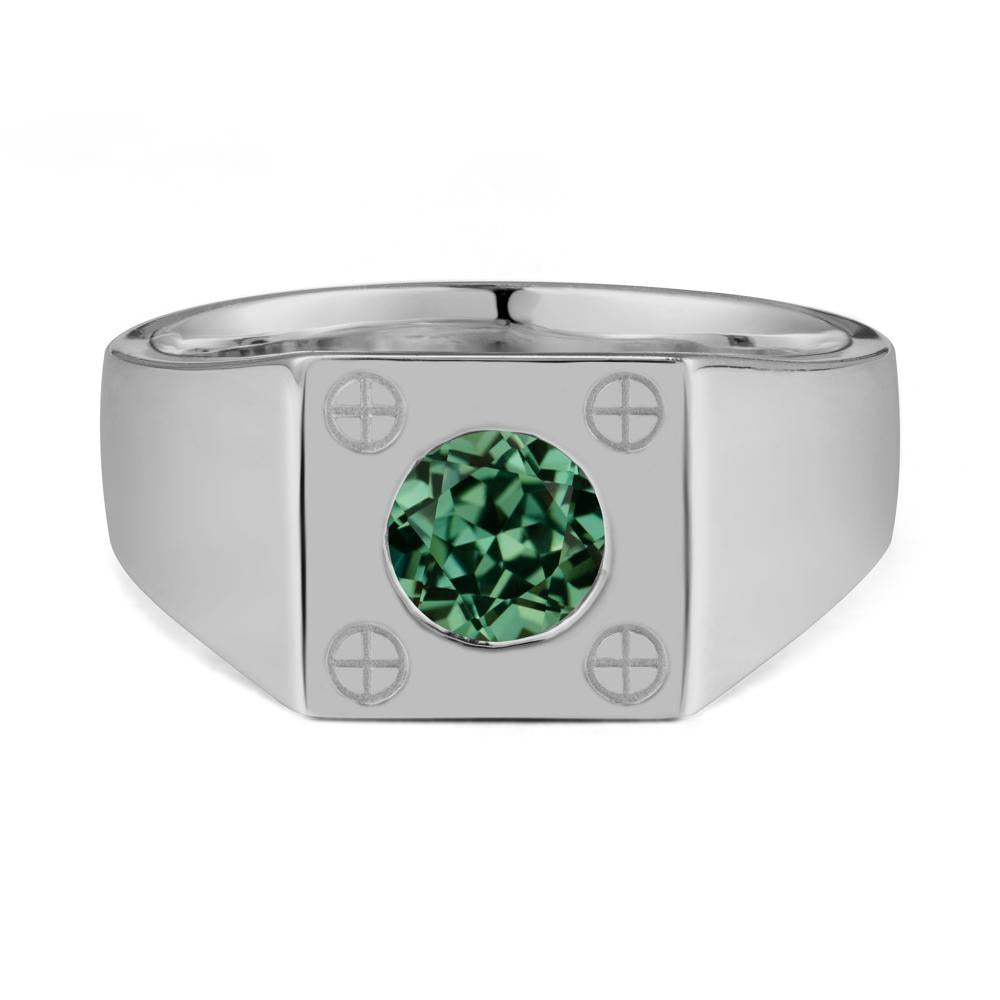 Bezel Setting Round Green Sapphire Ring for Men - LUO Jewelry #metal_platinum