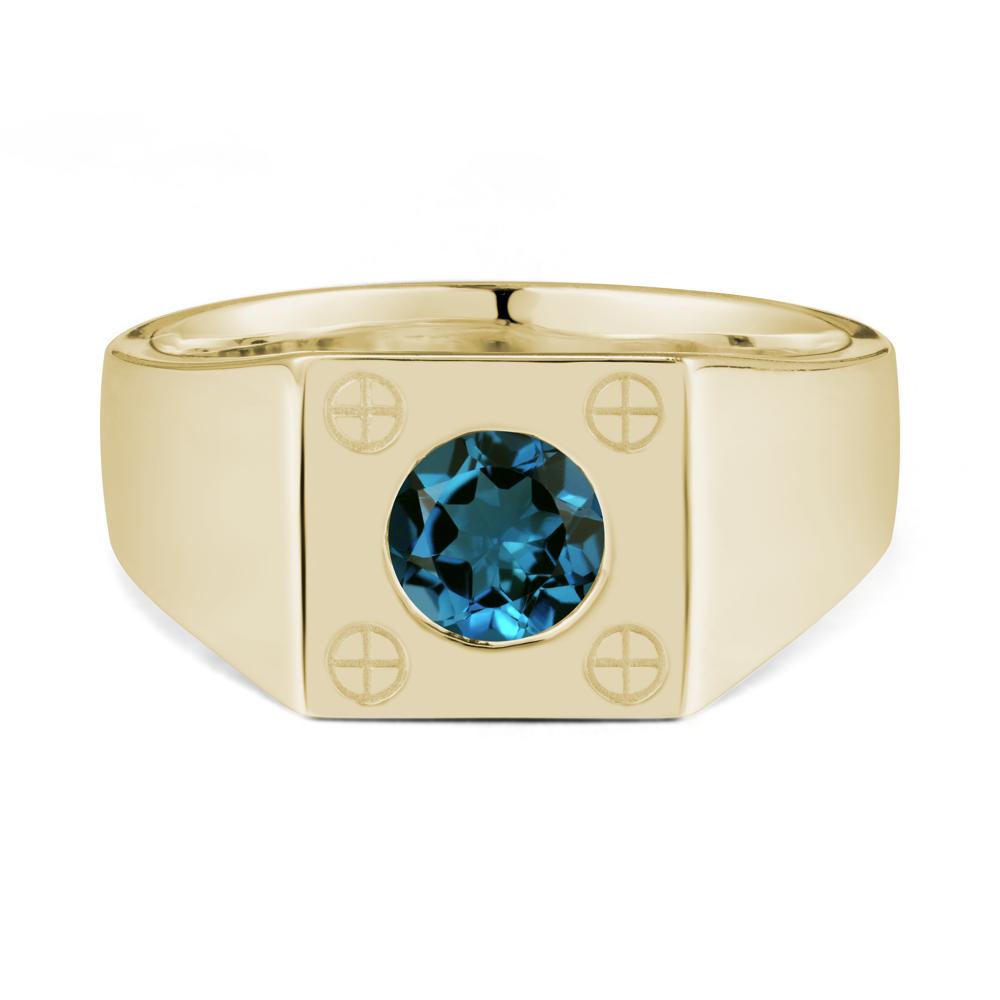 Bezel Setting Round London Blue Topaz Ring for Men - LUO Jewelry #metal_14k yellow gold