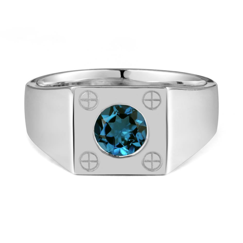 Bezel Setting Round London Blue Topaz Ring for Men - LUO Jewelry #metal_18k white gold
