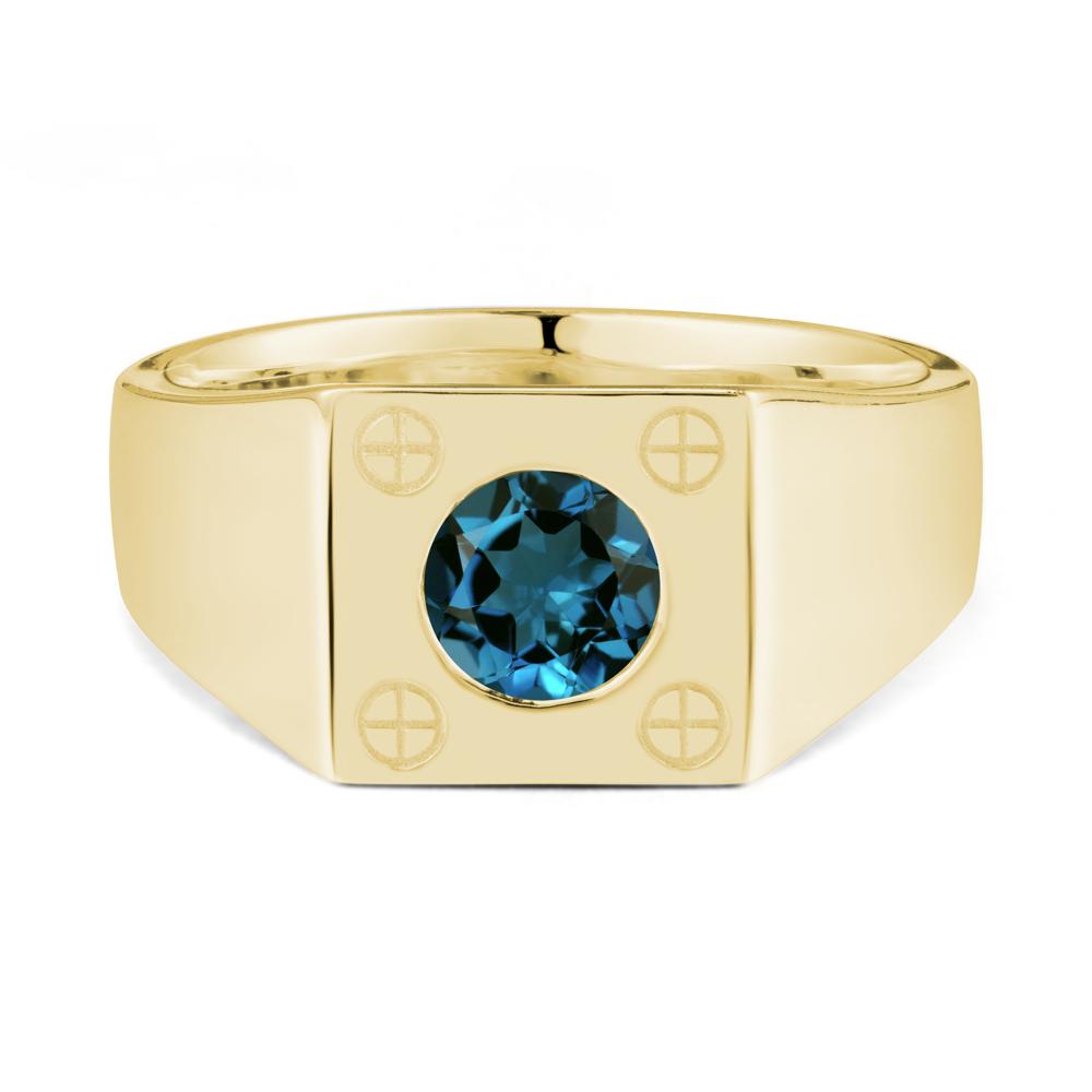 Bezel Setting Round London Blue Topaz Ring for Men - LUO Jewelry #metal_18k yellow gold