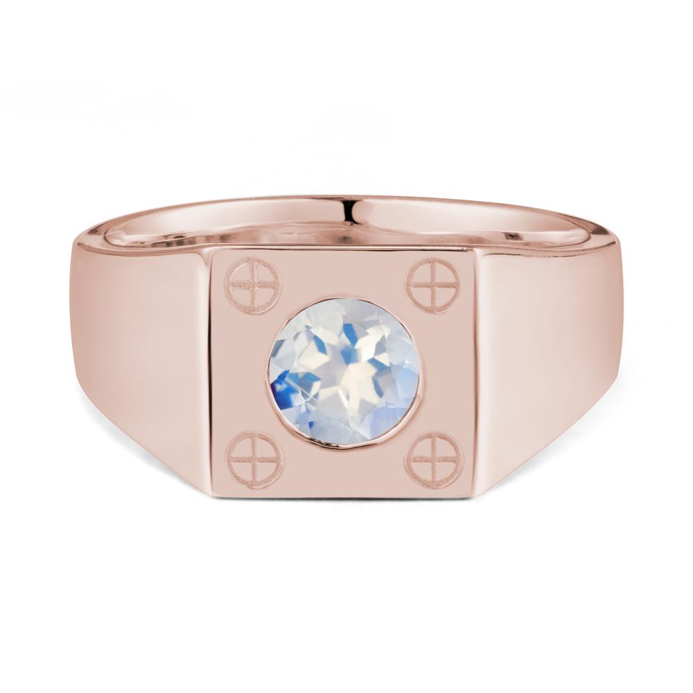 Bezel Setting Round Moonstone Ring for Men - LUO Jewelry #metal_14k rose gold