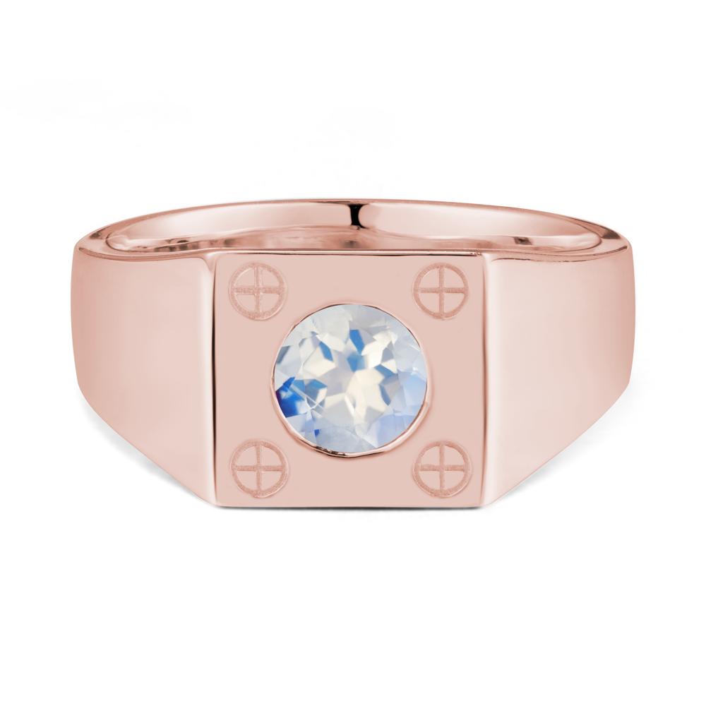 Bezel Setting Round Moonstone Ring for Men - LUO Jewelry #metal_18k rose gold