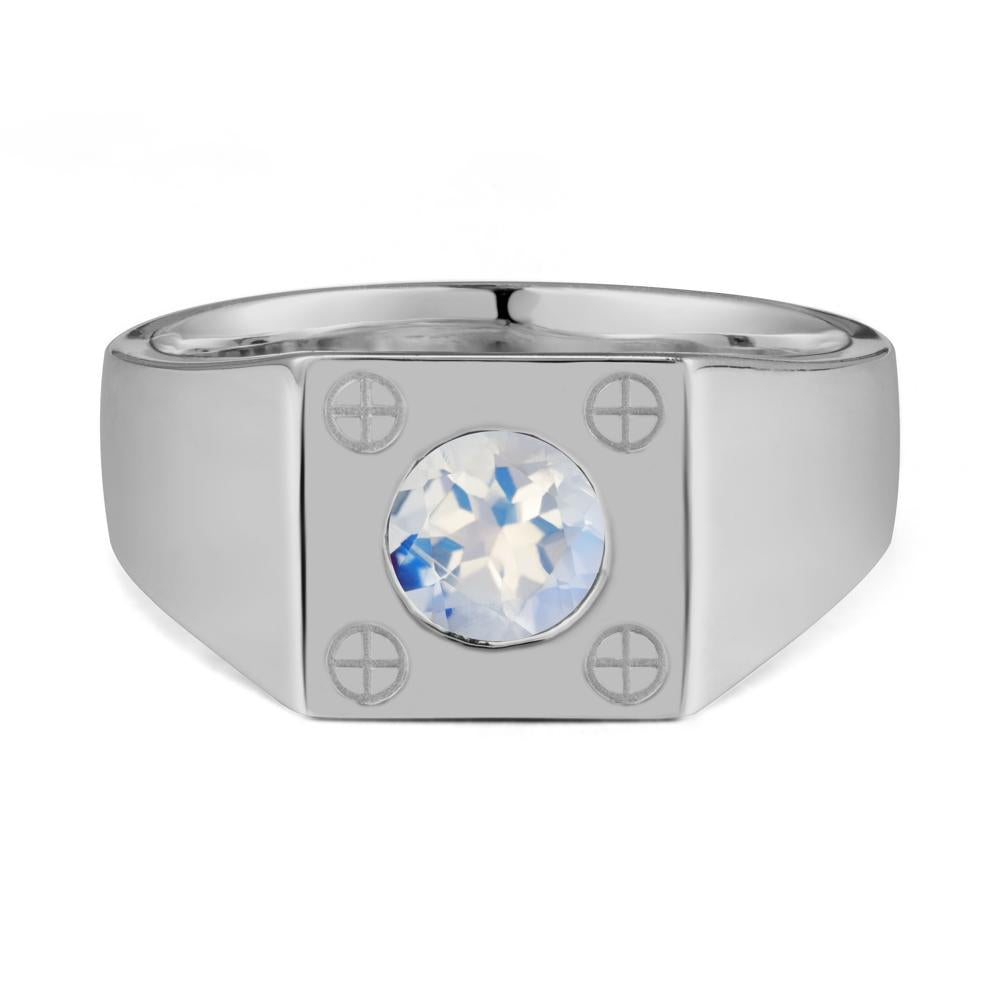Bezel Setting Round Moonstone Ring for Men - LUO Jewelry #metal_platinum