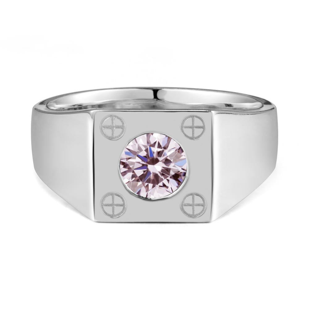 Bezel Setting Round Pink Cubic Zirconia Ring for Men - LUO Jewelry #metal_18k white gold