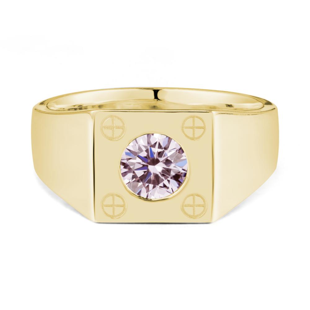 Bezel Setting Round Pink Cubic Zirconia Ring for Men - LUO Jewelry #metal_18k yellow gold