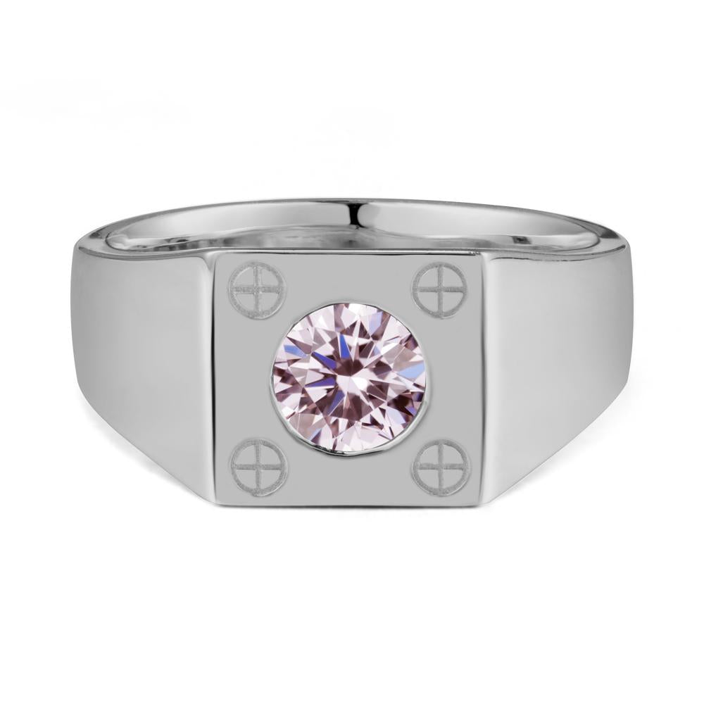 Bezel Setting Round Pink Cubic Zirconia Ring for Men - LUO Jewelry #metal_platinum