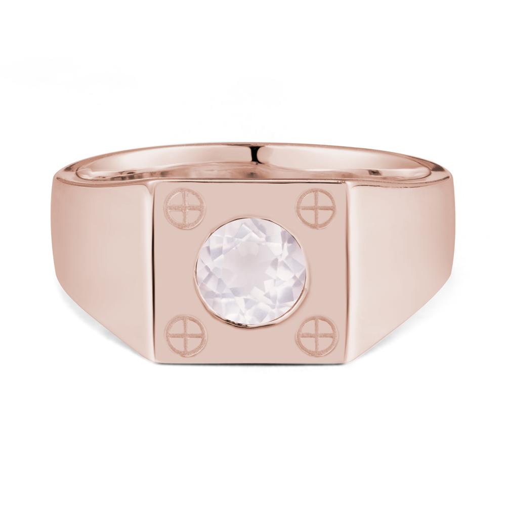 Bezel Setting Round Rose Quartz Ring for Men - LUO Jewelry #metal_14k rose gold