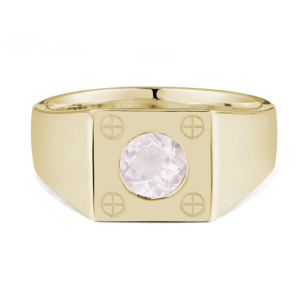 Bezel Setting Round Rose Quartz Ring for Men - LUO Jewelry #metal_14k yellow gold