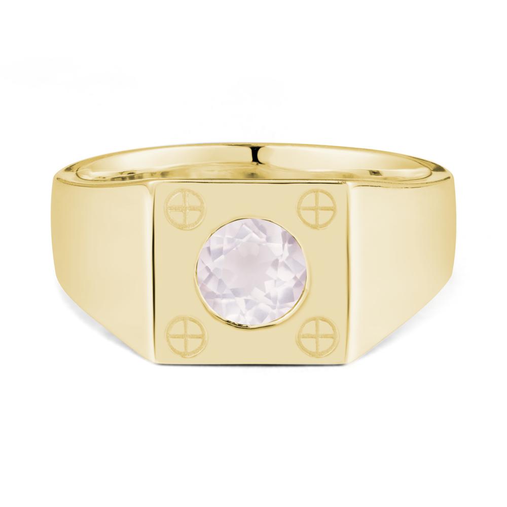 Bezel Setting Round Rose Quartz Ring for Men - LUO Jewelry #metal_18k yellow gold