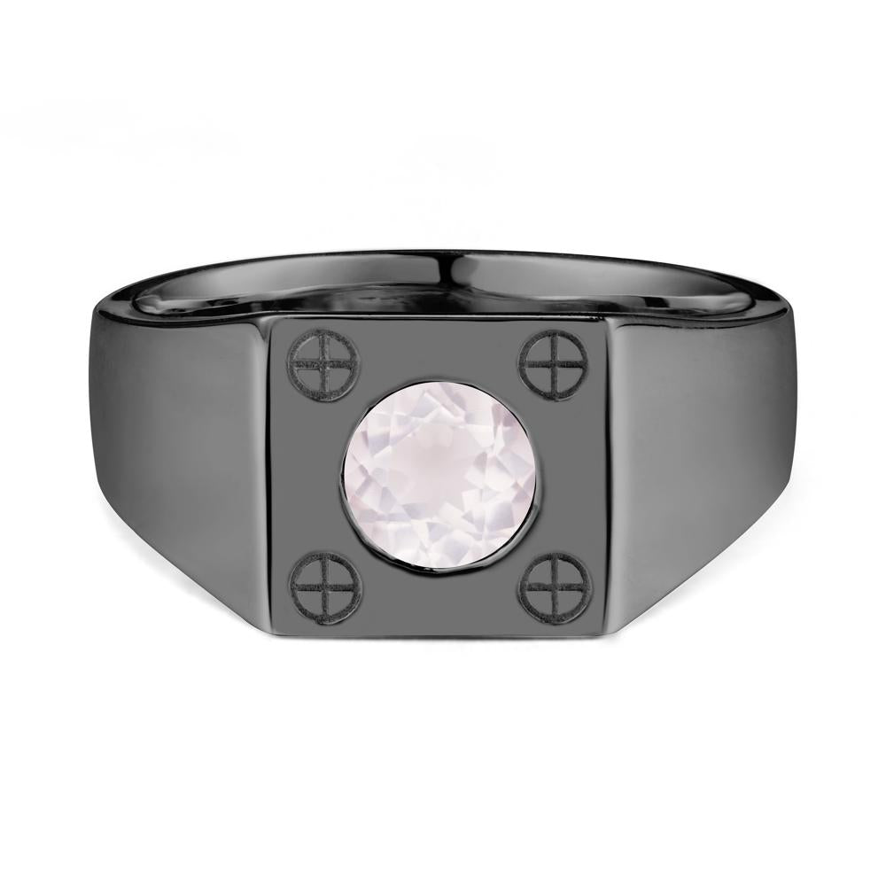 Bezel Setting Round Rose Quartz Ring for Men - LUO Jewelry #metal_black finish sterling silver