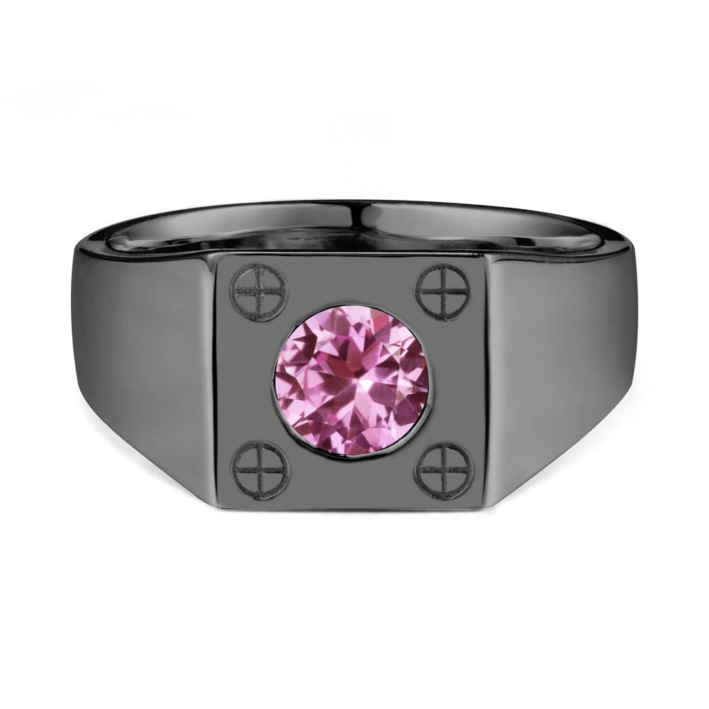 Geometric Wide Band Pink Sapphire Ring - LUO Jewelry #metal_black finish sterling silver