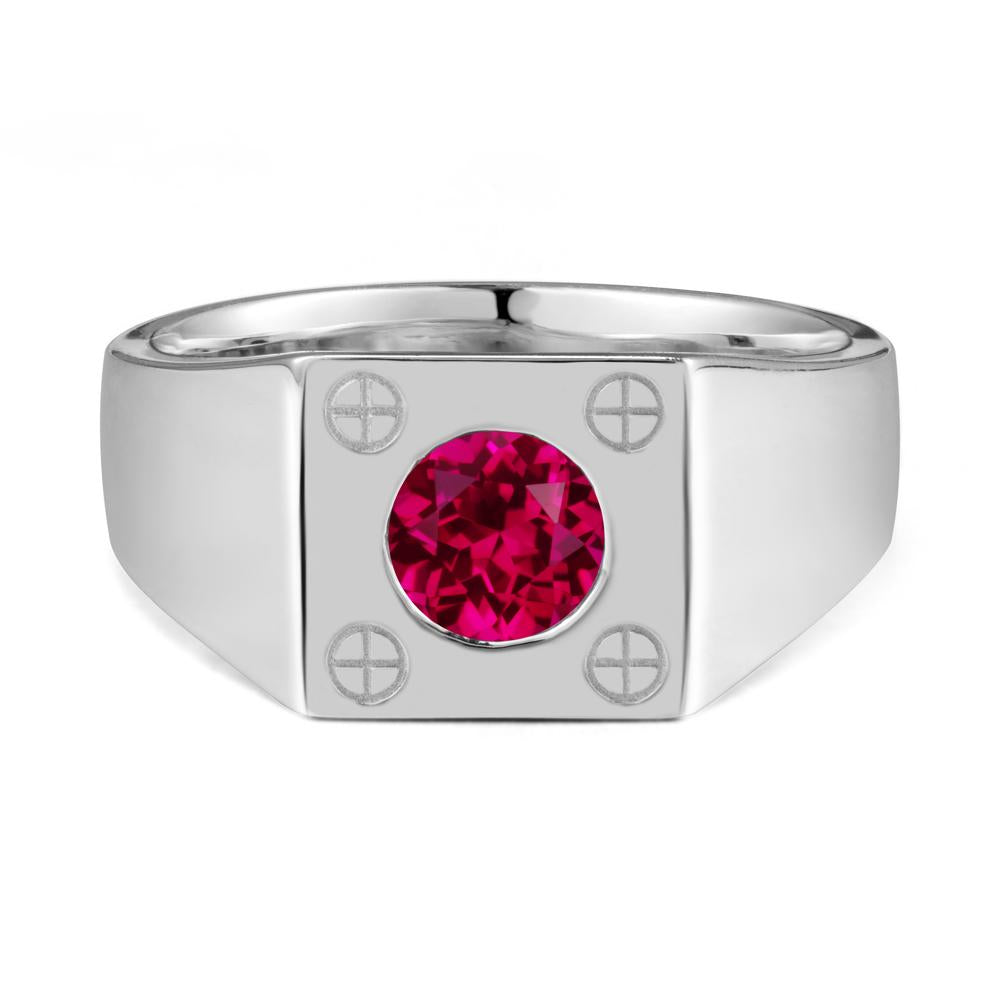 Bezel Setting Round Ruby Ring for Men - LUO Jewelry #metal_14k white gold