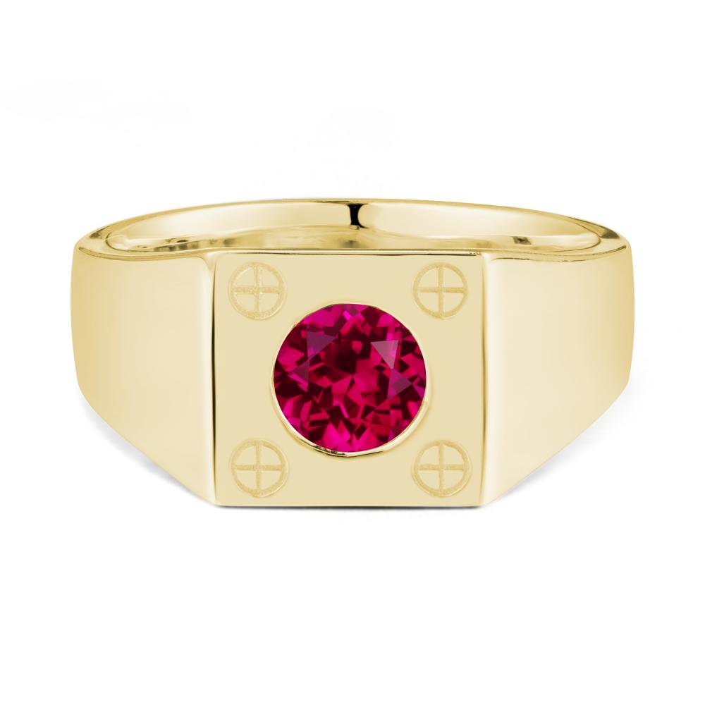 Bezel Setting Round Ruby Ring for Men - LUO Jewelry #metal_18k yellow gold