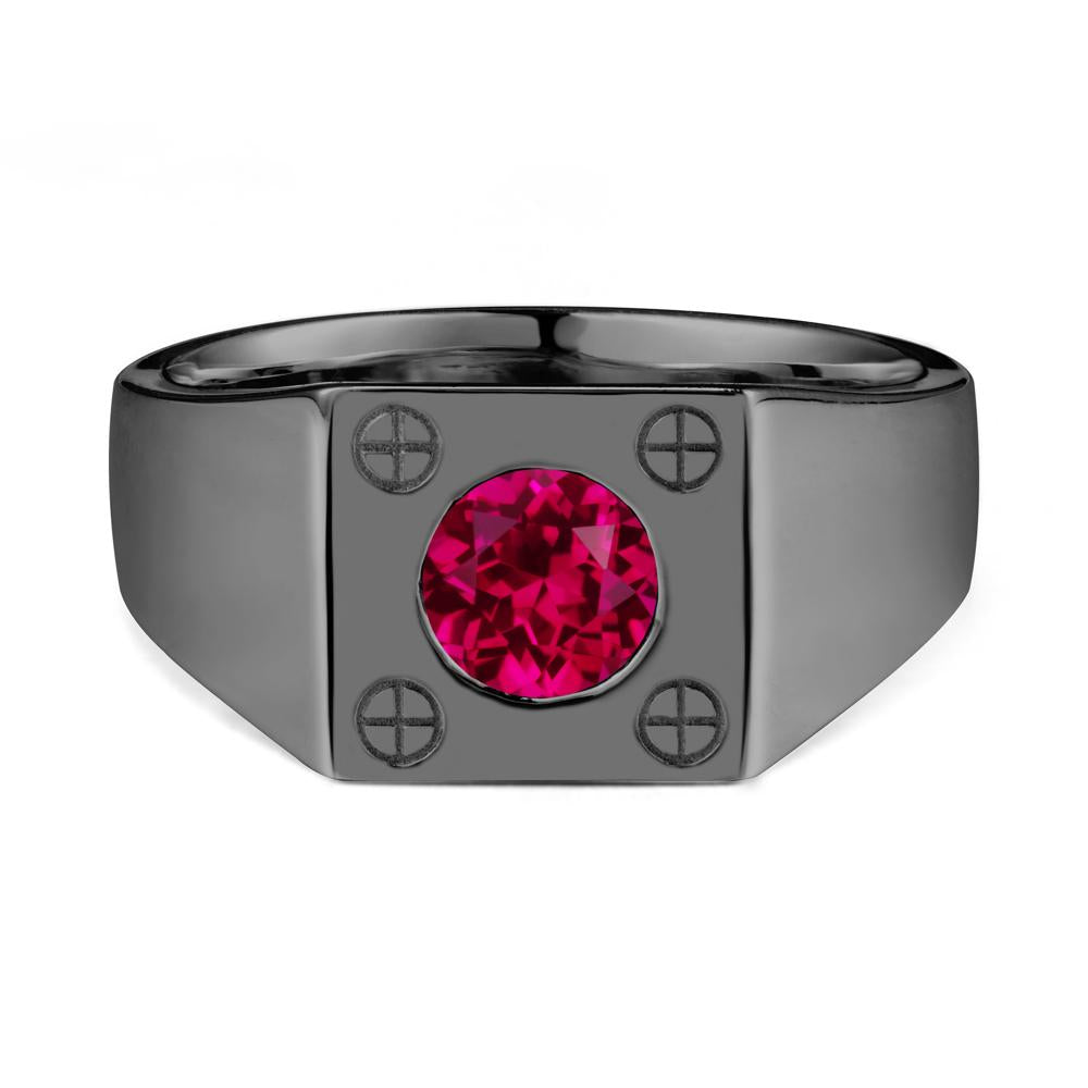 Bezel Setting Round Ruby Ring for Men - LUO Jewelry #metal_black finish sterling silver