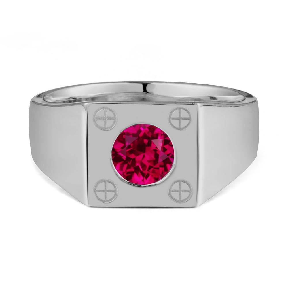 Bezel Setting Round Ruby Ring for Men - LUO Jewelry #metal_platinum