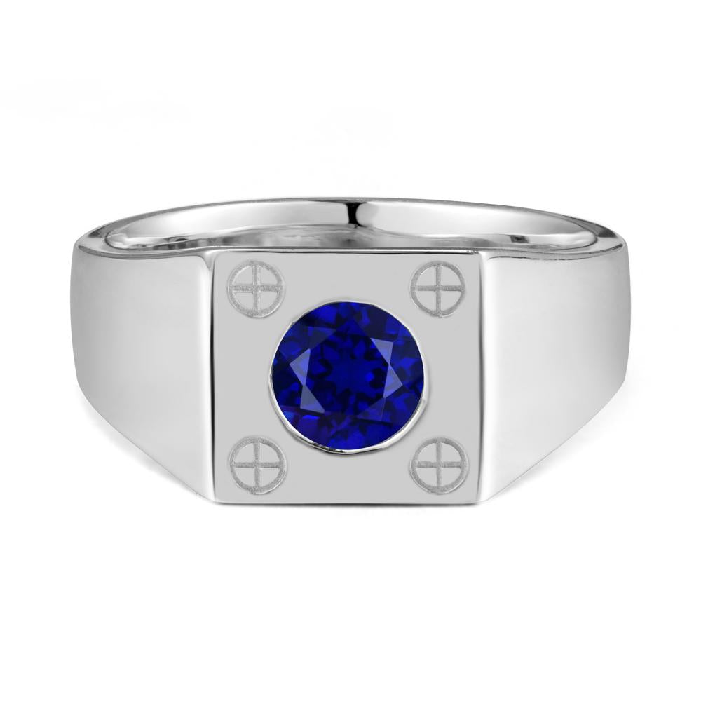 Geometric Wide Band Sapphire Ring - LUO Jewelry #metal_14k white gold