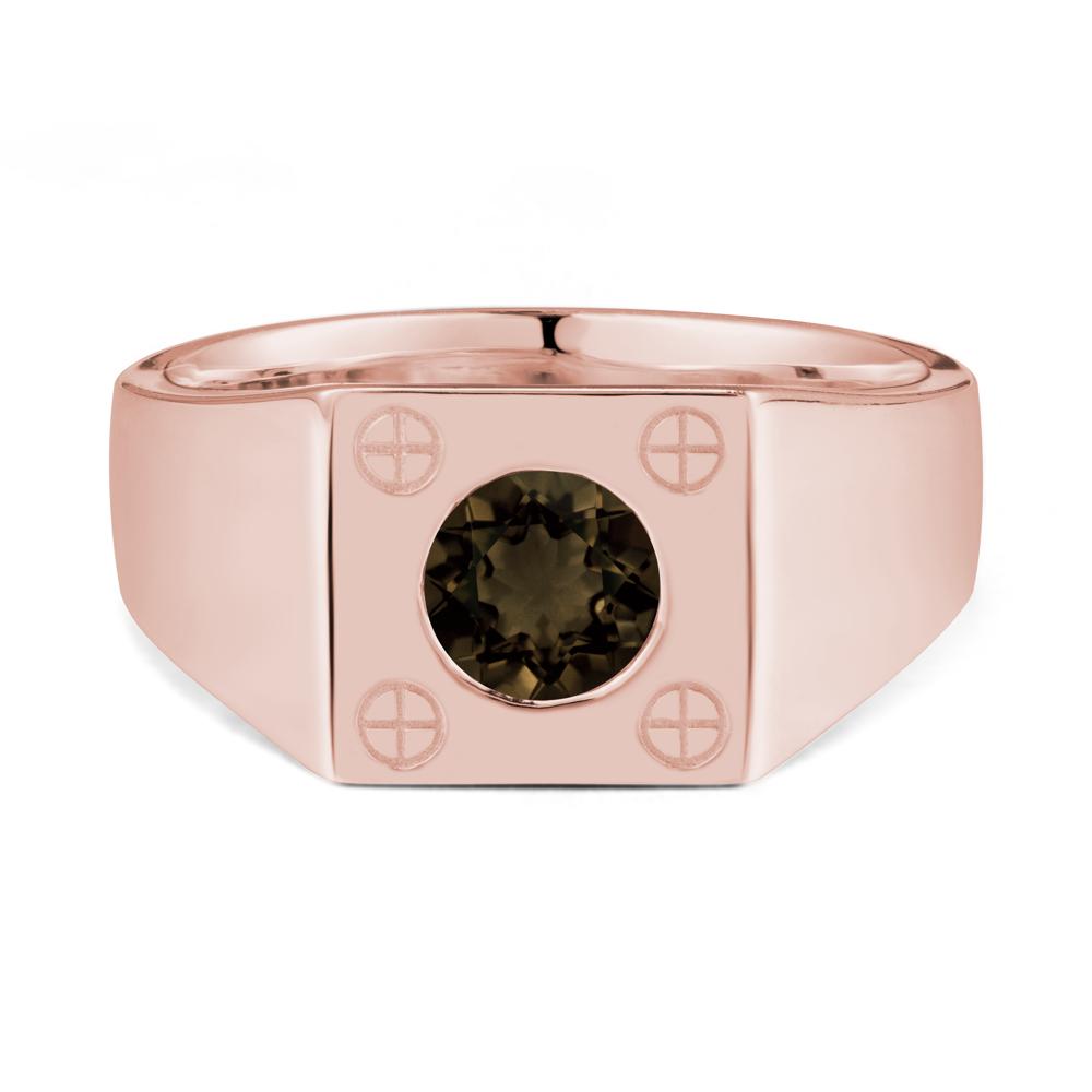 Bezel Setting Round Smoky Quartz Ring for Men - LUO Jewelry #metal_18k rose gold