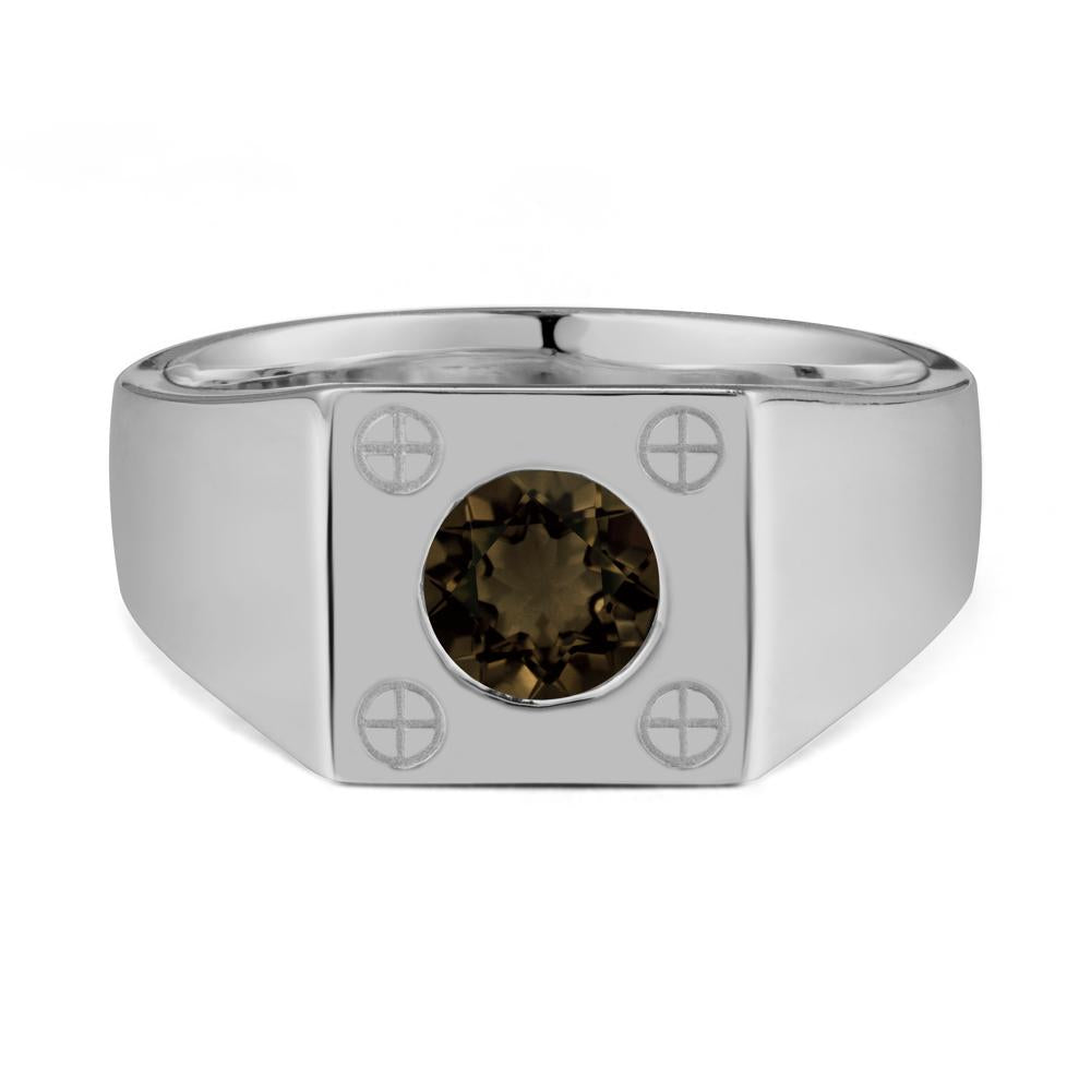 Bezel Setting Round Smoky Quartz Ring for Men - LUO Jewelry #metal_platinum