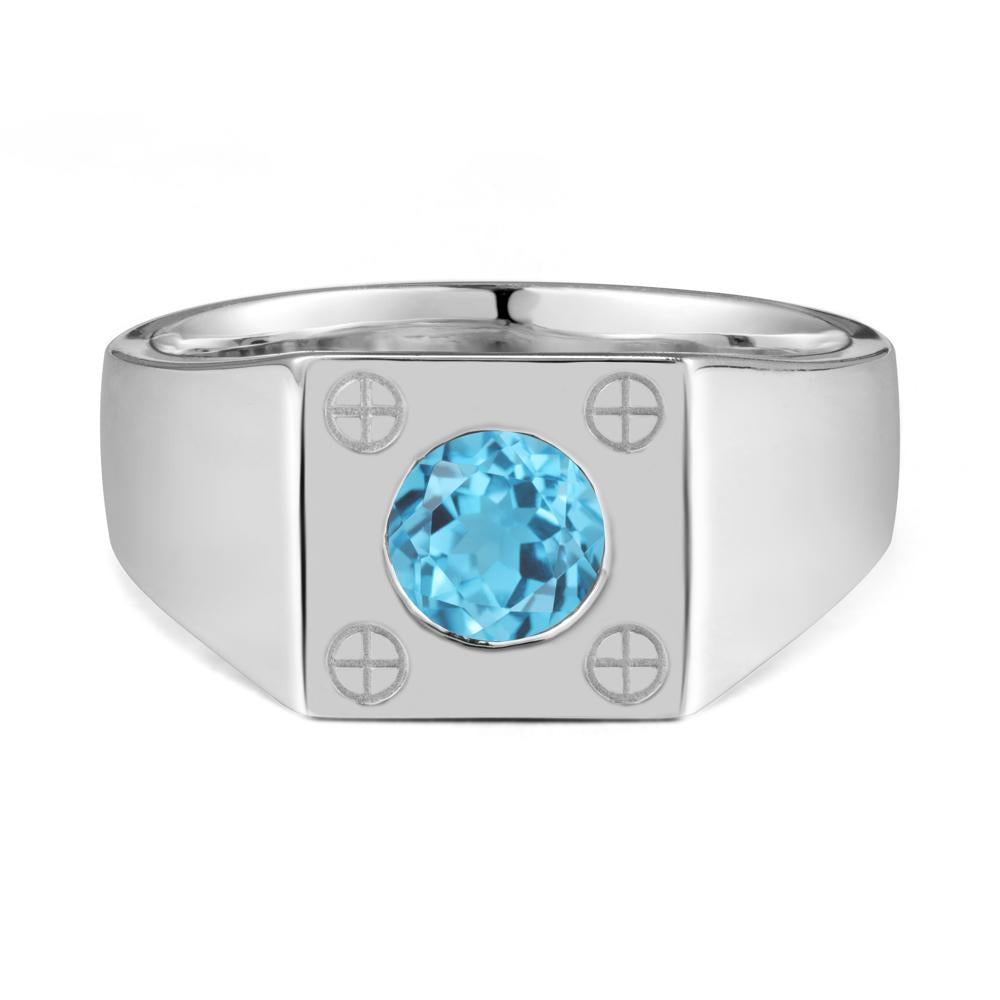 Geometric Wide Band Swiss Blue Topaz Ring - LUO Jewelry #metal_14k white gold
