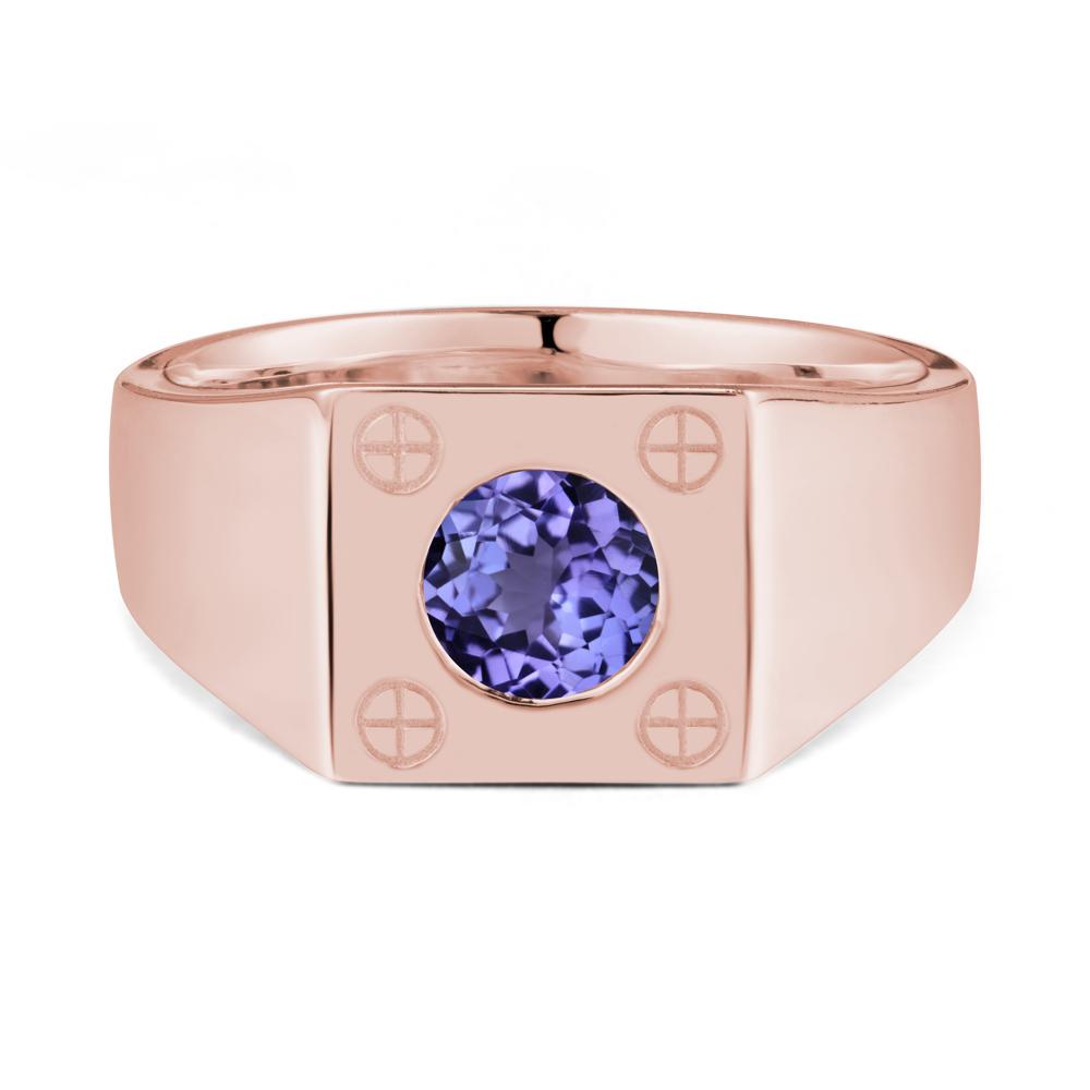 Bezel Setting Round Tanzanite Ring for Men - LUO Jewelry #metal_18k rose gold