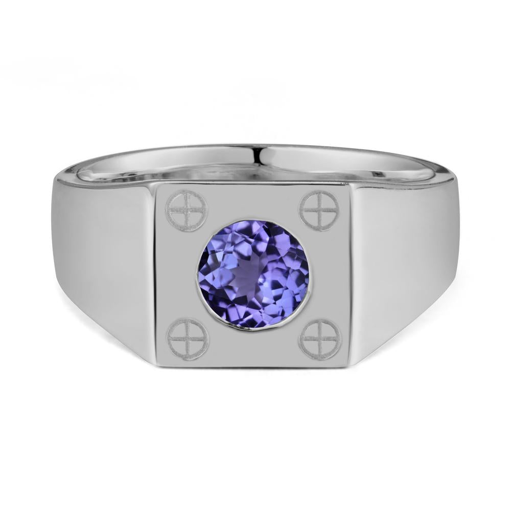 Bezel Setting Round Tanzanite Ring for Men - LUO Jewelry #metal_platinum