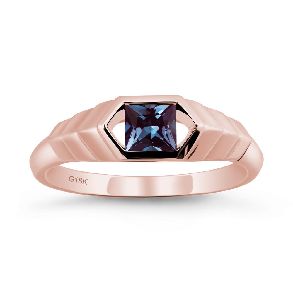 Asscher Alexandrite Ring with Hexagon Frame - LUO Jewelry #metal_18k rose gold
