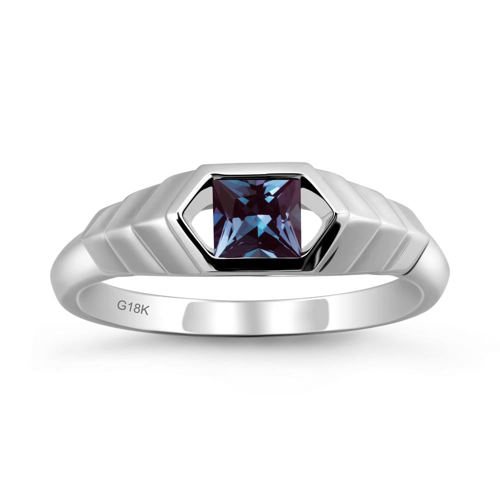 Asscher Alexandrite Ring with Hexagon Frame - LUO Jewelry #metal_18k white gold
