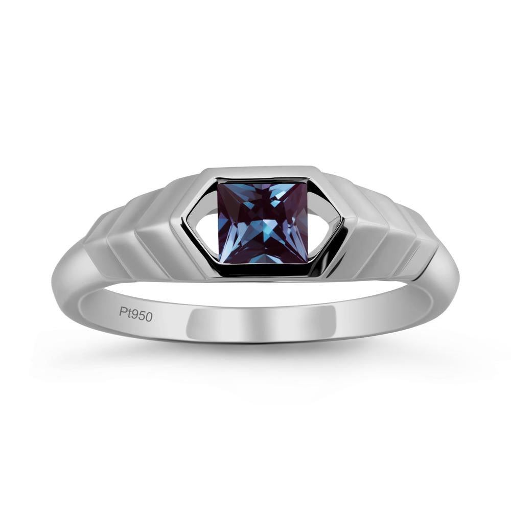 Asscher Alexandrite Ring with Hexagon Frame - LUO Jewelry #metal_platinum