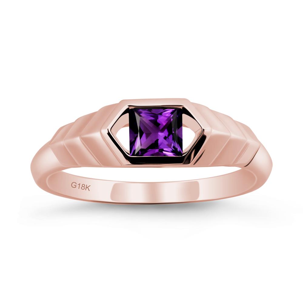 Asscher Amethyst Ring with Hexagon Frame - LUO Jewelry #metal_18k rose gold