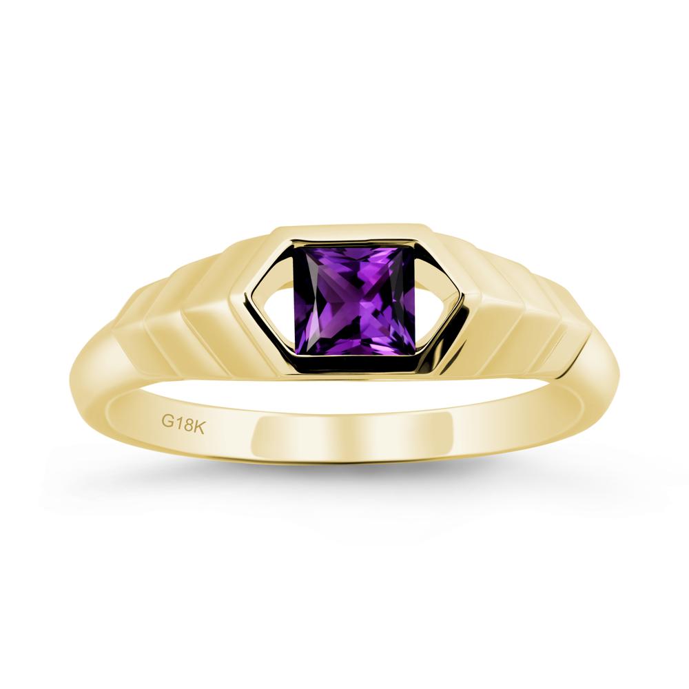 Asscher Amethyst Ring with Hexagon Frame - LUO Jewelry #metal_18k yellow gold