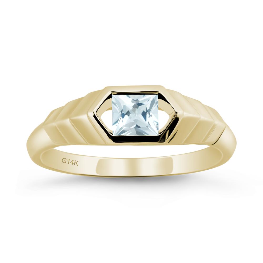 Asscher Aquamarine Ring with Hexagon Frame - LUO Jewelry #metal_14k yellow gold