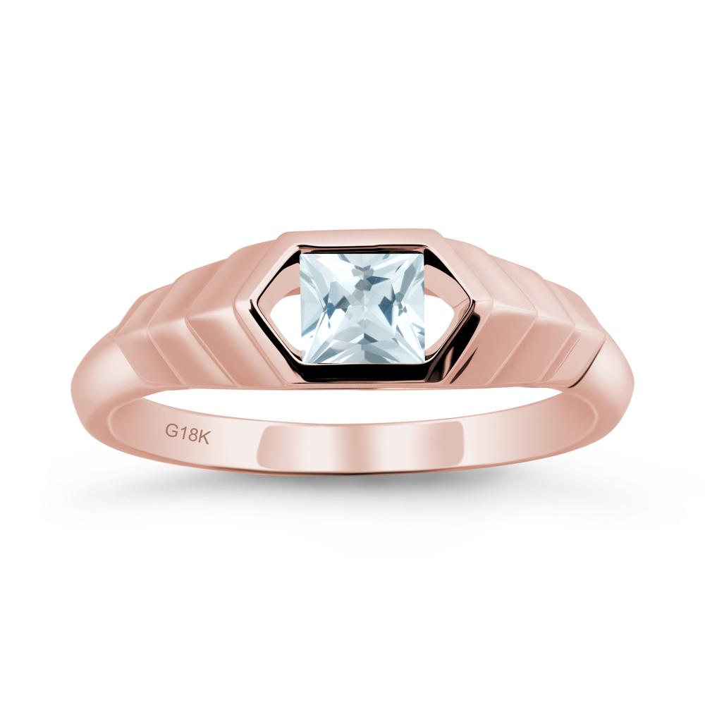 Asscher Aquamarine Ring with Hexagon Frame - LUO Jewelry #metal_18k rose gold
