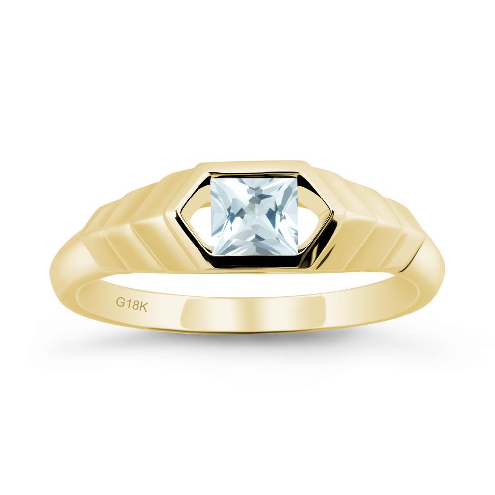 Asscher Aquamarine Ring with Hexagon Frame - LUO Jewelry #metal_18k yellow gold