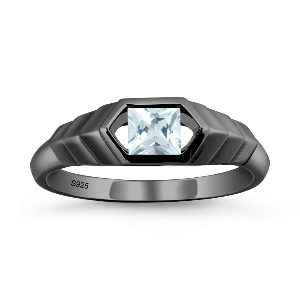 Asscher Aquamarine Ring with Hexagon Frame - LUO Jewelry #metal_black finish sterling silver
